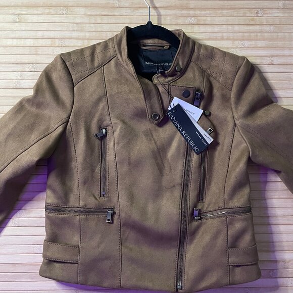 Banana Republic Jackets & Blazers - NWT -  Banana Republic Banded Collar Vegan Suede Moto Jacket Canyon Brown, XS